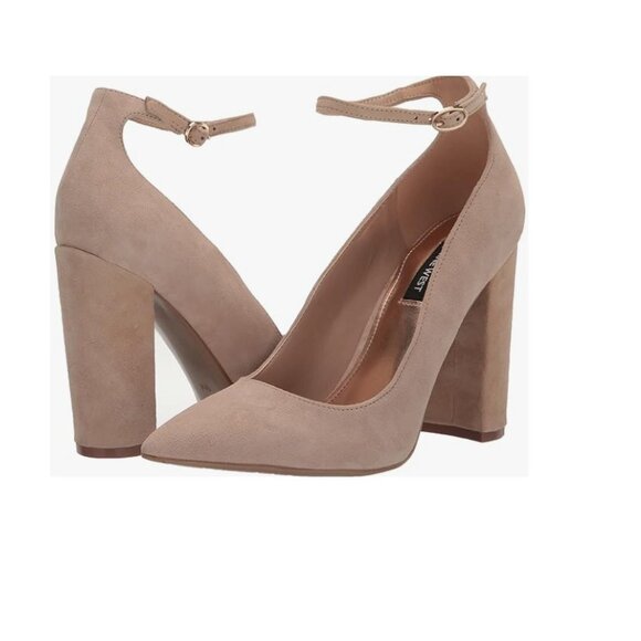 Nine West Plana pointed toe light beige suede ankle strap pumps size 9 - Picture 1 of 6